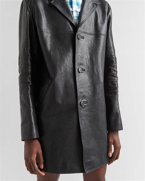 prada peacoat|Black Leather Pea Coat .